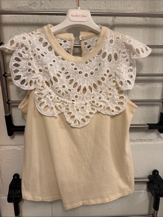 See By Chloe Tops - See By Chloe Cream Tank with White Eyelet Bib